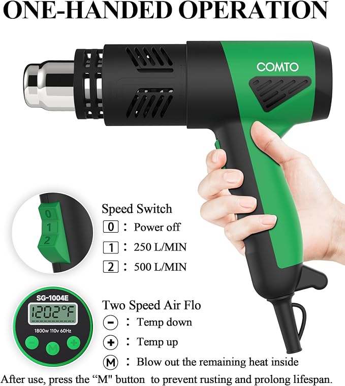 1800W Heat Gun with LCD Digital Display, Variable Temperature Control - Image 5