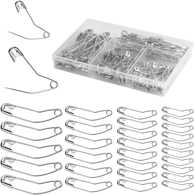 160 Pack Curved Safety Pins for Quilting Basting Pins 28mm 32mm 38mm 54mm by MASONEE