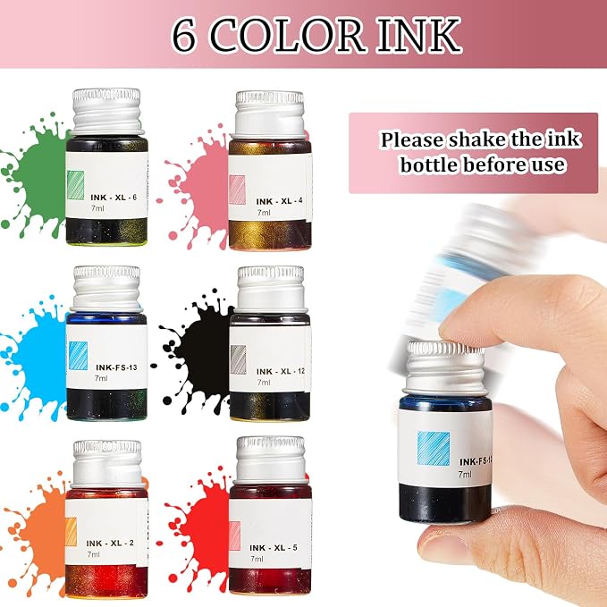 Zonon Glass Dipped Pen Ink Set 14 Pcs Include 6 Pcs Glass Dip Pen, 6 Colorful - Image 4