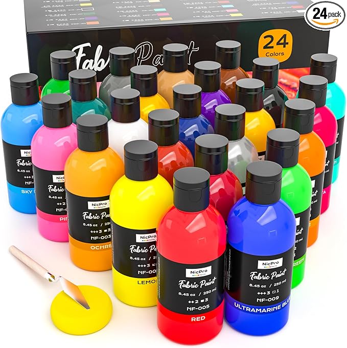 Nicpro 24 Colors Permanent Fabric Paint Soft Fabric Paint by Nicpro