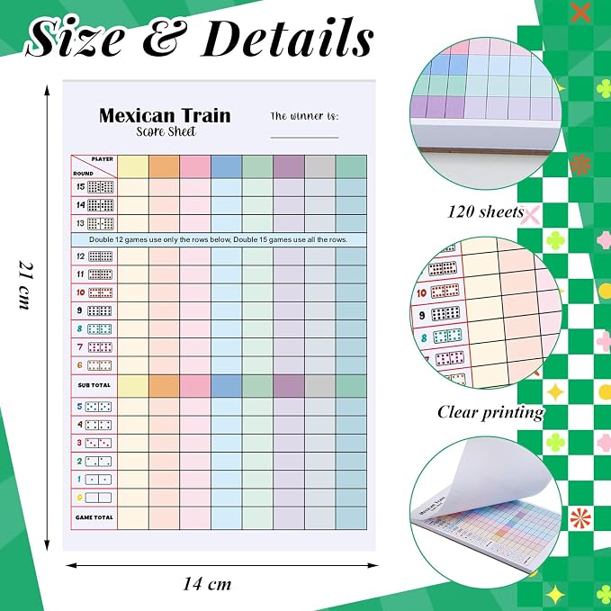 2 Pack 120 Sheets Mexican Train Score Pads Colorful Chicken Foot Dominoes Game - Image 2