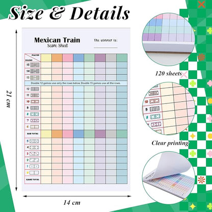 2 Pack 120 Sheets Mexican Train Score Pads Colorful Chicken Foot Dominoes Game - Image 2