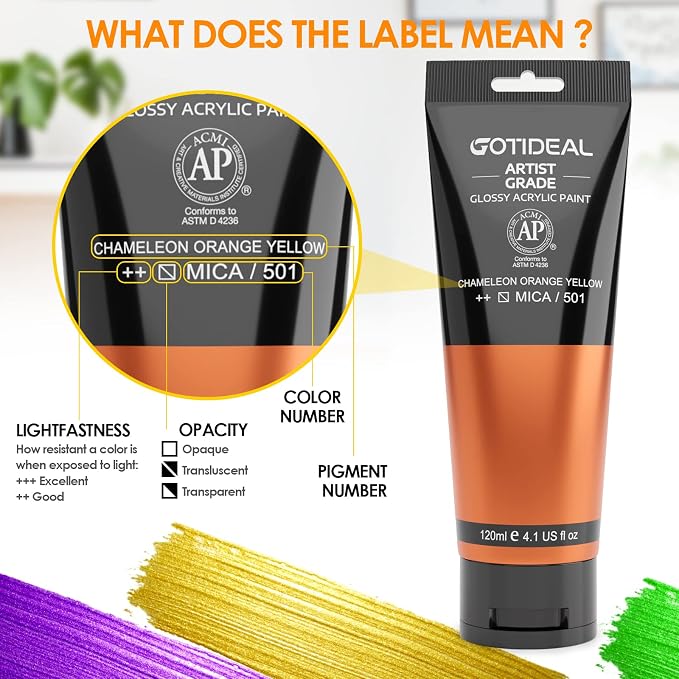GOTIDEAL Iridescent Acrylic Paint Chameleon Orange Yellow halloween Tubes Fall - Image 2