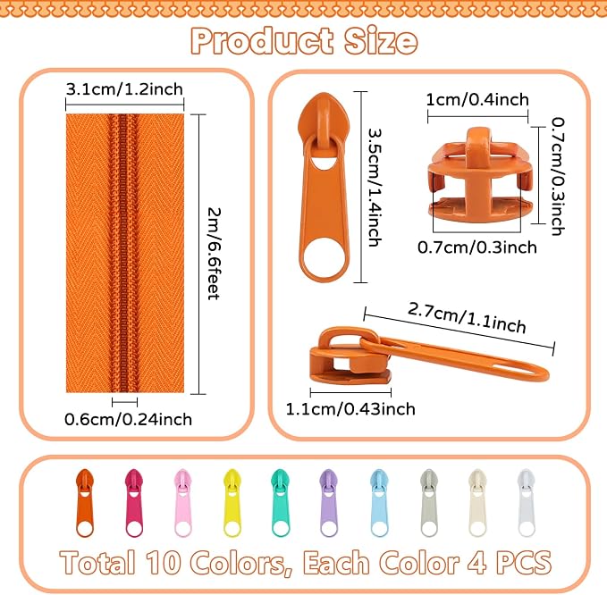 DOITEM 22.2 Yards/ 20 m 10 Pieces Assorted Colors #5 Nylon Coil Zippers - Image 3