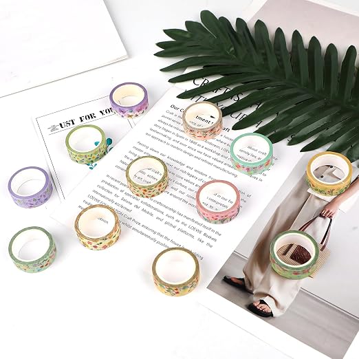 12 Rolls Spring Floral Washi Tape Set, Butterfly Tulip Flower Masking Tapes - Image 3