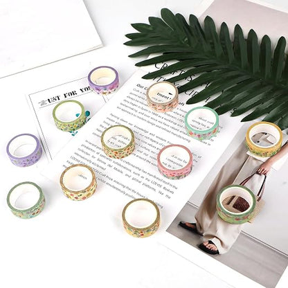 12 Rolls Spring Floral Washi Tape Set, Butterfly Tulip Flower Masking Tapes - Image 3