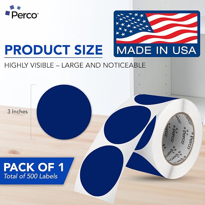 Perco Dark Blue 3-Inch Round Circle Dot Sticker Labels - Image 2