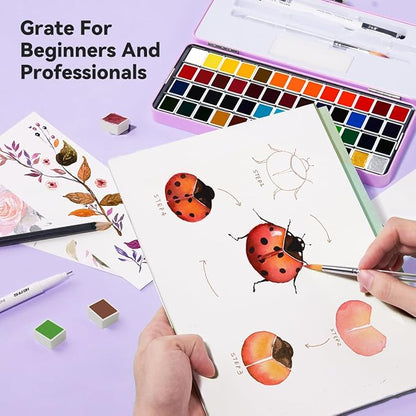 MeiLiang Watercolor Paint Set 52 Colors in Half Pans - Image 3