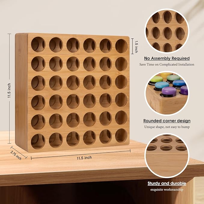 Bamboo Craft Paint Storage Organizer, 36-Hole Vertical Paint Rack Stand - Image 2