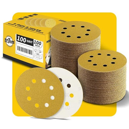 100PCS 5 Inch 100 Grit 125mm 8 Hole Sanding Discs Sandpaper by TPmax