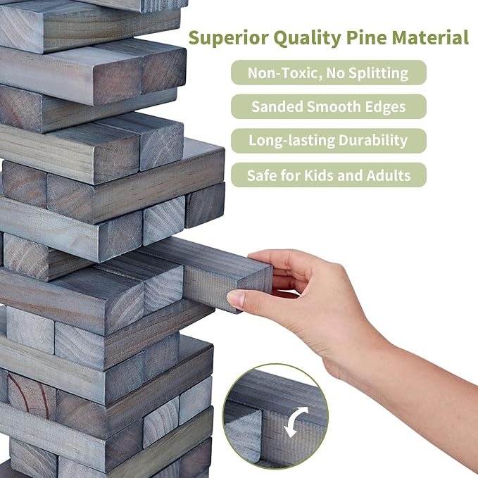 ApudArmis 60 PCS Giant Tumble Tower Stack to 5Ft, Pine Wooden Stacking Timber - Image 3