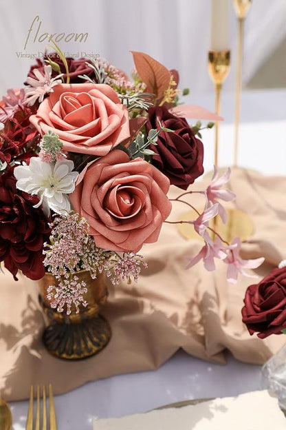 Floroom Artificial Flowers 50pcs Real Looking Burgundy & Pinky Cedar Foam Fake - Image 4