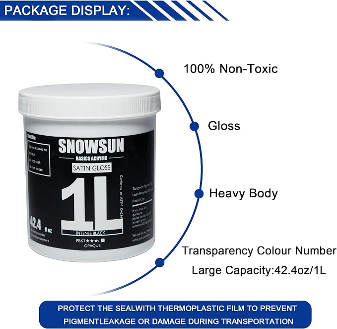 SNOWSUN Large Bulk Acrylic Paint, Basic Charcoal Black Acrylic Paint 1L /42.4 oz - Image 2