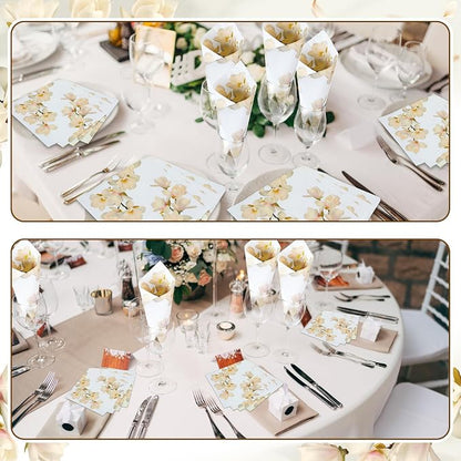 60 Pcs White Magnolia Floral Cocktail Paper Napkins 6.5 x 6.5 Inches Disposable - Image 5