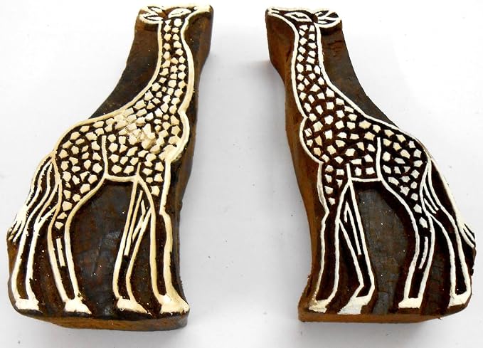 CraftsofIndia® Pair of Giraffe Wooden Blocks Stamps - Image 2