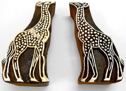 CraftsofIndia® Pair of Giraffe Wooden Blocks Stamps - Image 2
