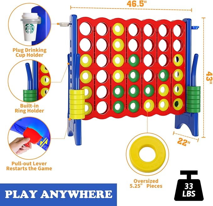Oversized 4 in a Row Connect Game+Waterproof Carry Bag, Included-4 ft X 3.5 ft - Image 2