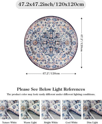 Lahome Round Rug 4ft, Washable Bathroom Rug Non Slip Entryway Circle Mat - Image 2