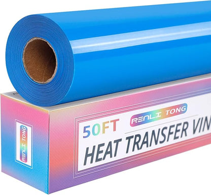RENLITONG Lake Blue Iron on Vinyl 12Inch by 50ft Roll HTV Heat Transfer Vinyl by RENLITONG