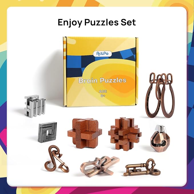 9pcs Puzzles Bulk Gift for Kids, and Adults Retro Wooden and Metal Unlock - Image 4