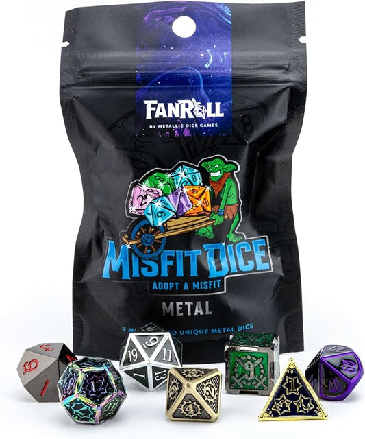 FanRoll Mystery Misfit Metals: Bag of 7 Assorted Polyhedral 16mm Metal Dice by FanRollbyMetallicDiceGames