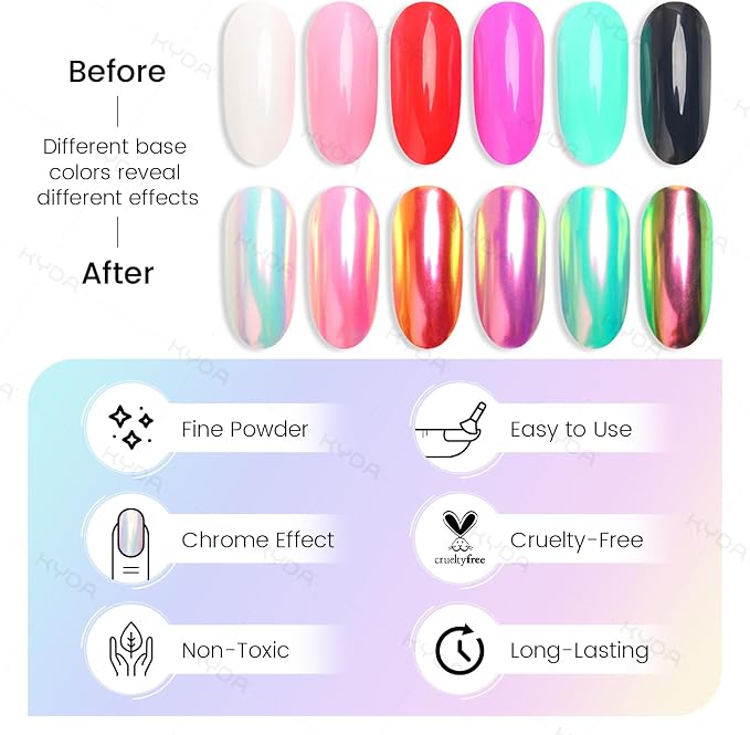 Ownest 4 Pcs Neon Chrome Nail Powder, Unicorn Chrome Nails Glitter Pigment - Image 5
