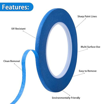 2 Pack 1/4" inch x 60yd Blue Painters Tape Easy Removal Thin Narrow Finishing - Image 3