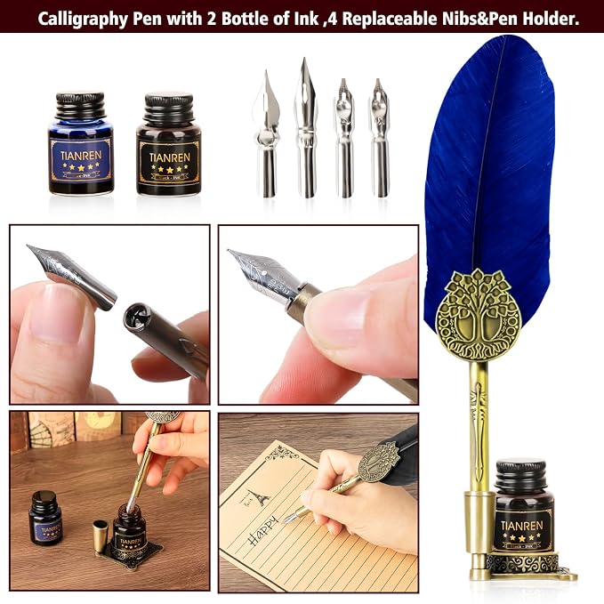 Quill pen ink set, Feather Pen and Ink Set, Antique Calligraphy Pen - Image 2