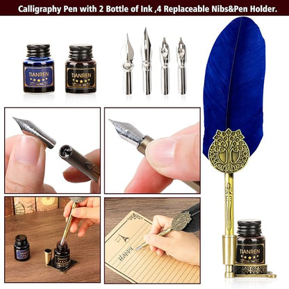 Quill pen ink set, Feather Pen and Ink Set, Antique Calligraphy Pen - Image 2