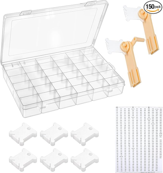 Prasacco Embroidery Floss Organizer 150 Bobbins 36 Compartment Storage Box by Prasacco
