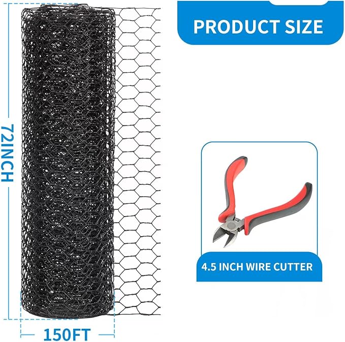 72'' x 150' Black Chicken Wire Fencing, 1 inch Chicken Wire and 20 Gauge - Image 2