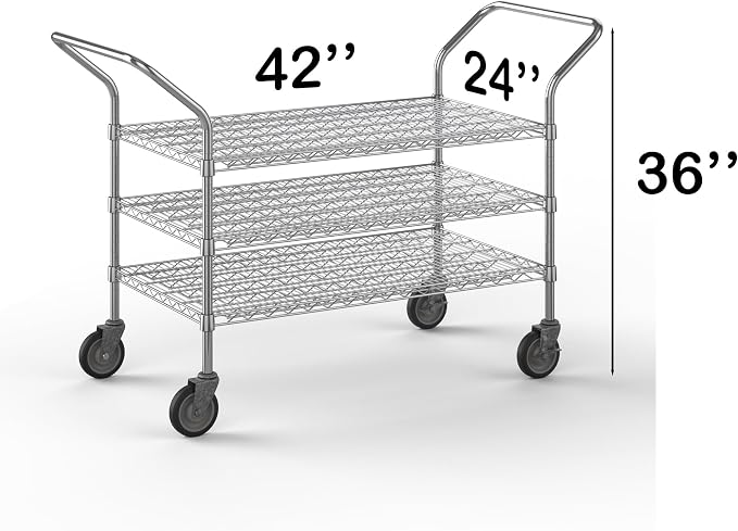 24" W x 42" L x 36" H Chrome Heavy Duty Utility Cart | 3-Tier | NSF Commercial - Image 2