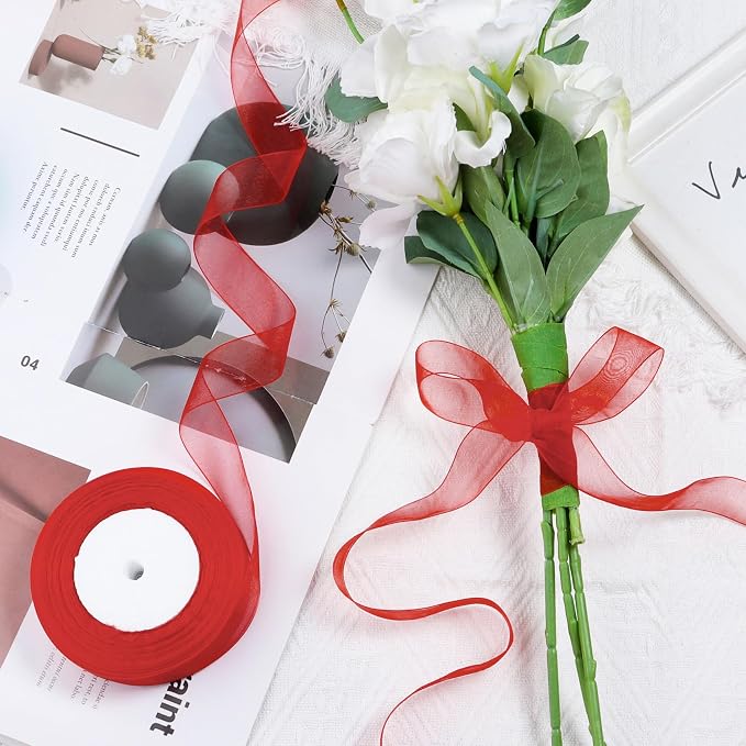 Ribbon for Gift Wrapping 3/4 inch Red Sheer Organza Ribbon for Flower Bouquet - Image 4