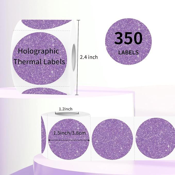 1.5" Holographic Direct Thermal Label Stickers, Round Printable Thermal Printer - Image 2
