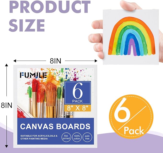 FUMILE Canvas Boards for Painting 8x8, 6 Pack Canvases for Painting Primed Acid - Image 2