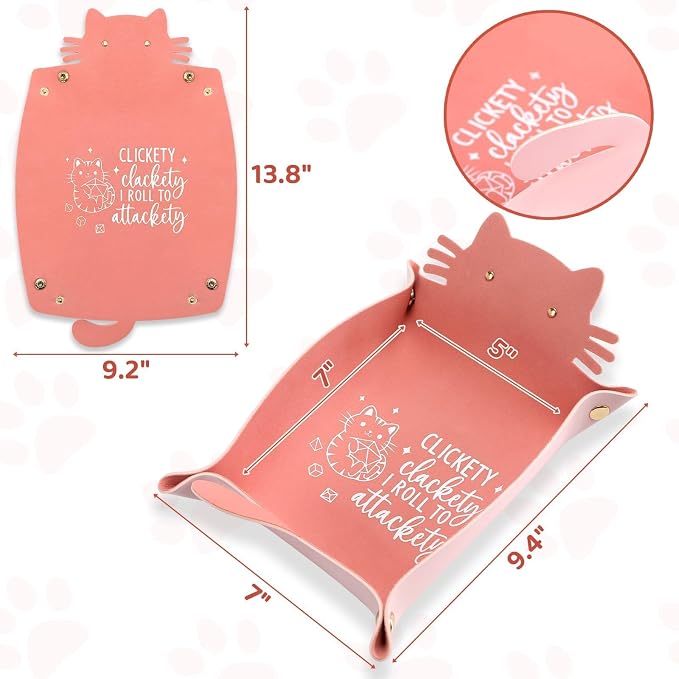 Cat Dice Tray Pinkk for Rolling Funny Folding Leather Dice Tray Portable - Image 3