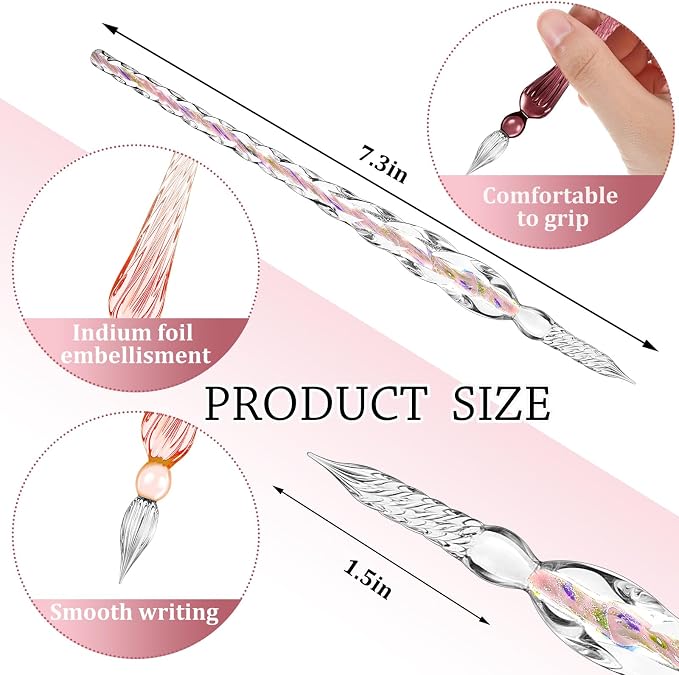 Zonon Glass Dipped Pen Ink Set 14 Pcs Include 6 Pcs Glass Dip Pen, 6 Colorful - Image 2