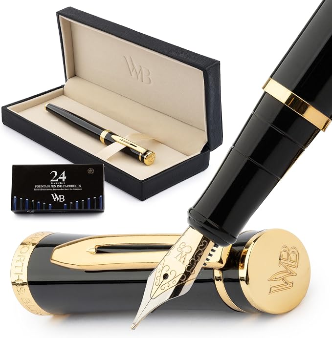 Wordsworth & Black Fountain Pen Set, Medium Nib, Includes 24 Ink Cartridges and by WordsworthBlack