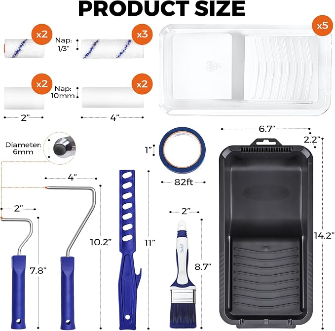 20pcs Small Paint Roller Kit, 4“ 2” Mini Roller Paint Brush - Image 6