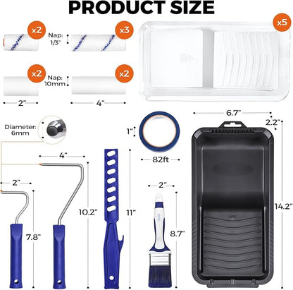 20pcs Small Paint Roller Kit, 4“ 2” Mini Roller Paint Brush - Image 6