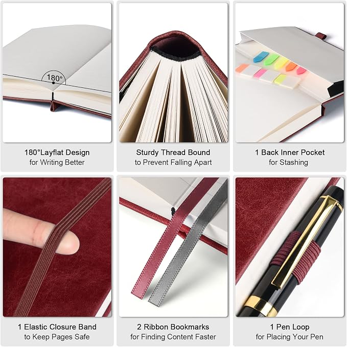 College Ruled Notebook, Large A4 Hardcover Leather Journal, 312 Numbered Pages - Image 2
