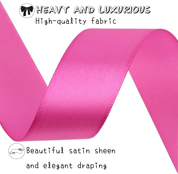 Hot Pink Solid Satin Ribbon 1 Inch 25 Yards Solid Polyester Fabric Ribbon - Image 4