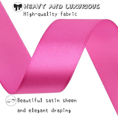 Hot Pink Solid Satin Ribbon 1 Inch 25 Yards Solid Polyester Fabric Ribbon - Image 4