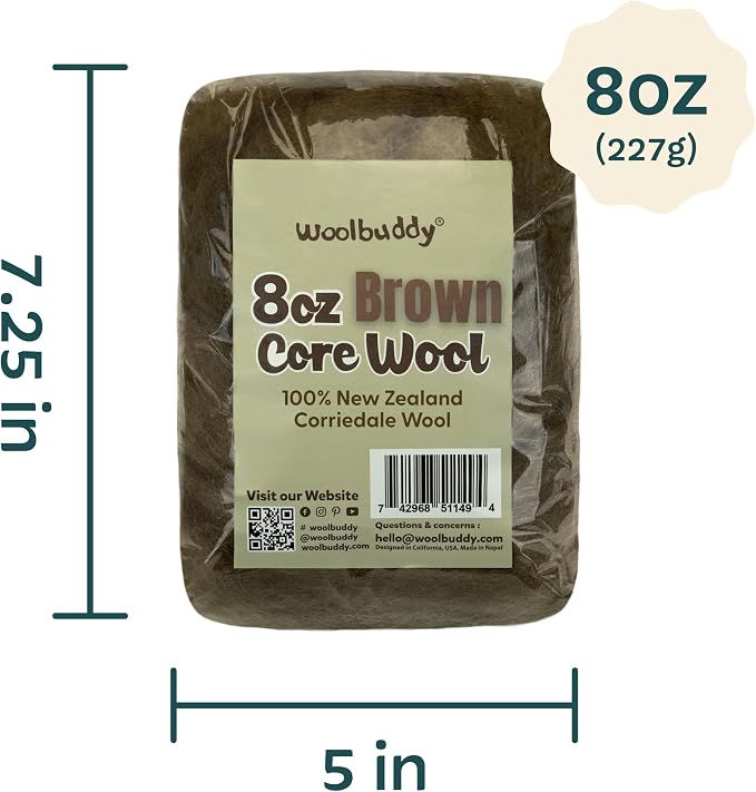 Woolbuddy Needle Felting Wool – 8oz Chunky Wool Roving in Brown, Felting Wool - Image 8