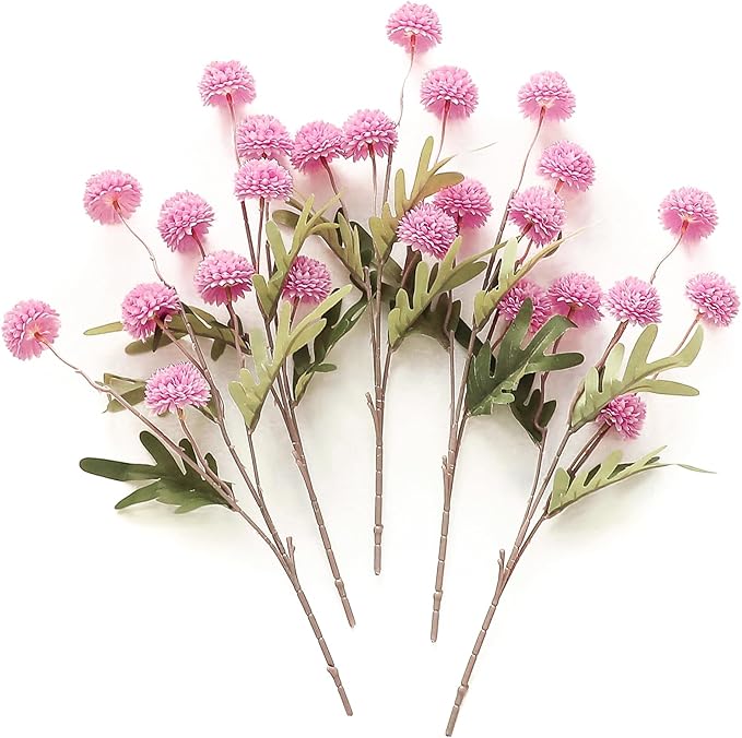 Floroom 5pcs Fuchsia Pink Faux Silk Mums Artificial Flowers, Bulk Fake Small by Floroom