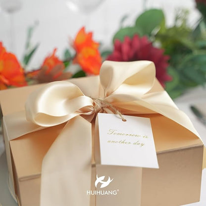 HUIHUANG Champagne Gold Ribbon 2 inch Double-Faced Champagne Satin Ribbon - Image 3