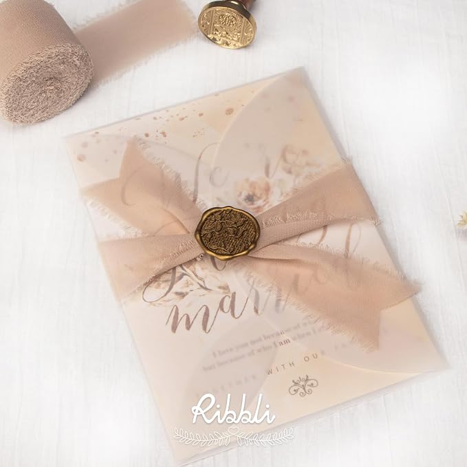 Ribbli Chiffon Silk Ribbon, 1.5 inch x 30 Yard, Cream/Champagne/Beige Fringe - Image 5