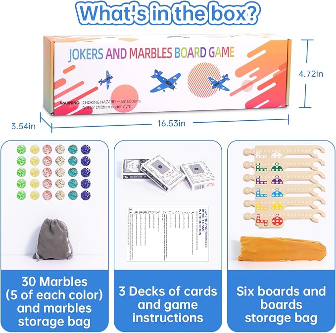 Jokers and Marbles Board Game, Wooden Marble Game - Image 3