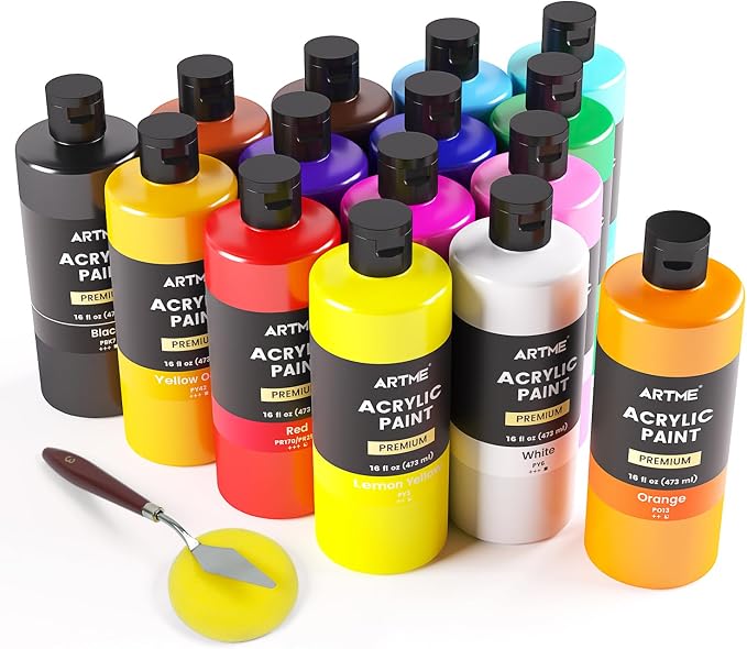ARTME Acrylic Paint Set, 15 Unique Colors Large Bulk Acrylic Paint Non Toxic by ARTME