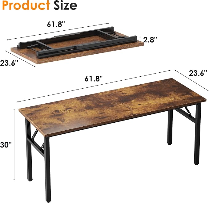 Need Large Computer Desk, 62 inches Long Office Desk, No Install Needed Folding - Image 3